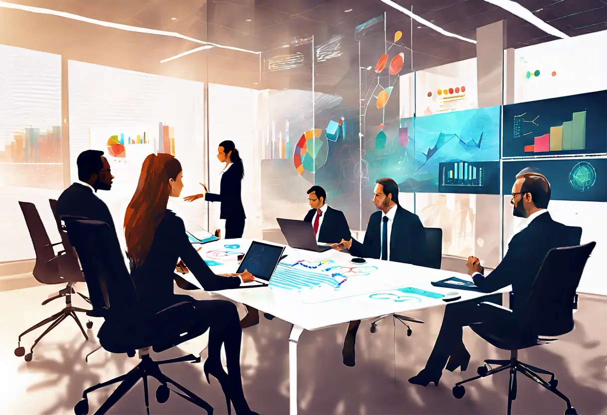 A business meeting with team members discussing ASR technology integration.